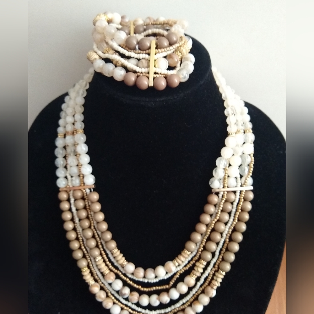 NY & Company Multistrand Bead Necklace And Matching Stretch Bracelet